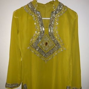 Yellow green bollywood embellished kurti tunic